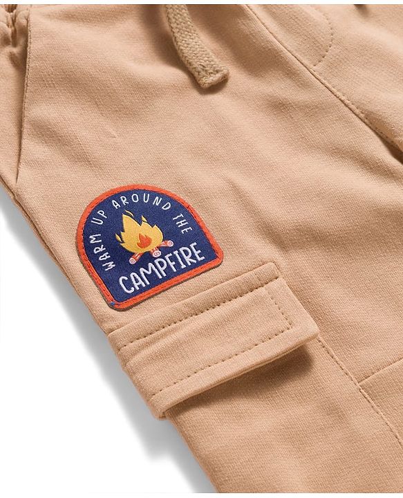 Babyhug French Terry Knit Full Length Lounge Pant With Text Badge - Cream