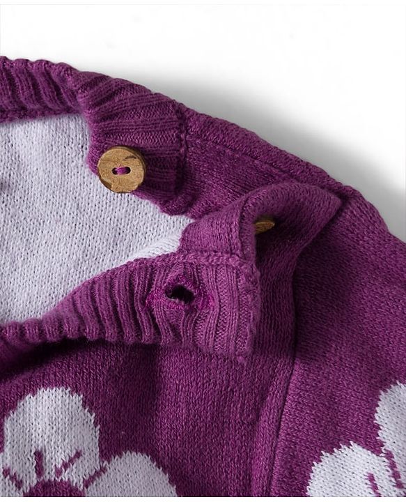 Babyhug Cotton Knit Full Sleeves Sweater Set with Cap & Floral Design - Purple