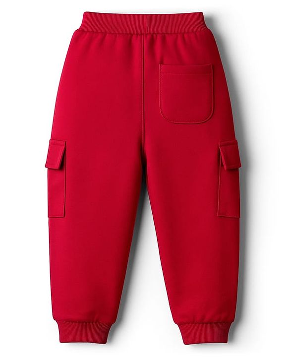 Babyhug French Terry Knit Full Length Lounge Pant With Text Print - Red