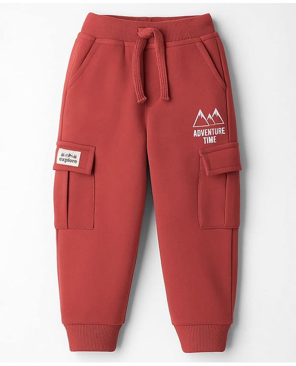 Babyhug French Terry Knit Lounge Pant With Text Print - Maroon
