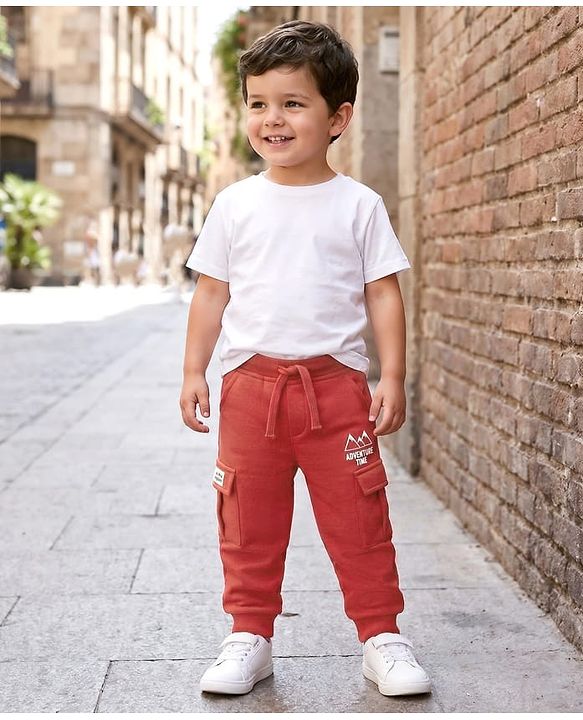 Babyhug French Terry Knit Lounge Pant With Text Print - Maroon