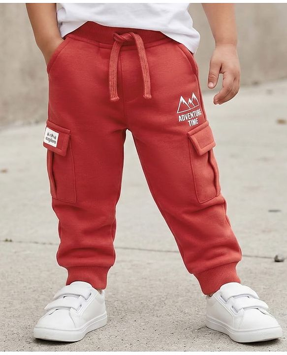 Babyhug French Terry Knit Lounge Pant With Text Print - Maroon