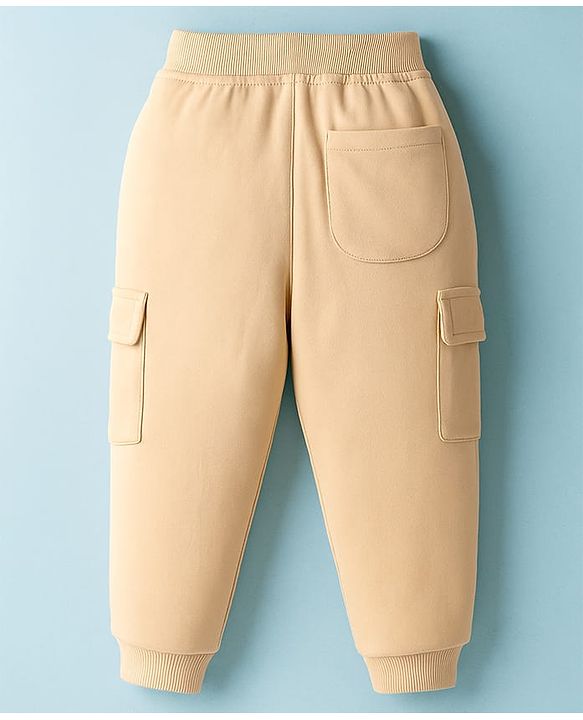 Babyhug Frenc Terry Knit Full Length Lounge Pant With Text Print - Beige