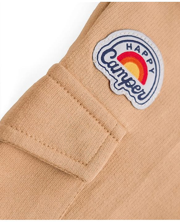 Babyhug French Terry Knit Full Length Lounge Pant Set With Text Badge - Cream