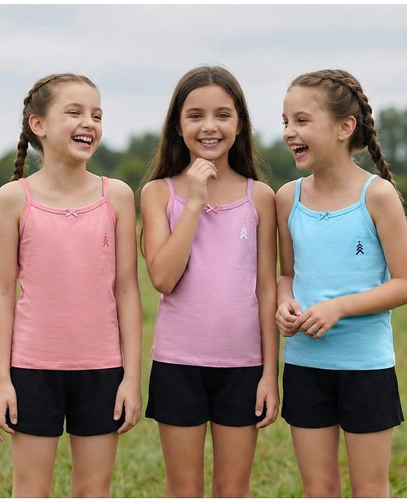Pine Kids Cotton Lycra Knit Sleeveless Solid Color Slips Pack of 3 ( Color May Vary)
