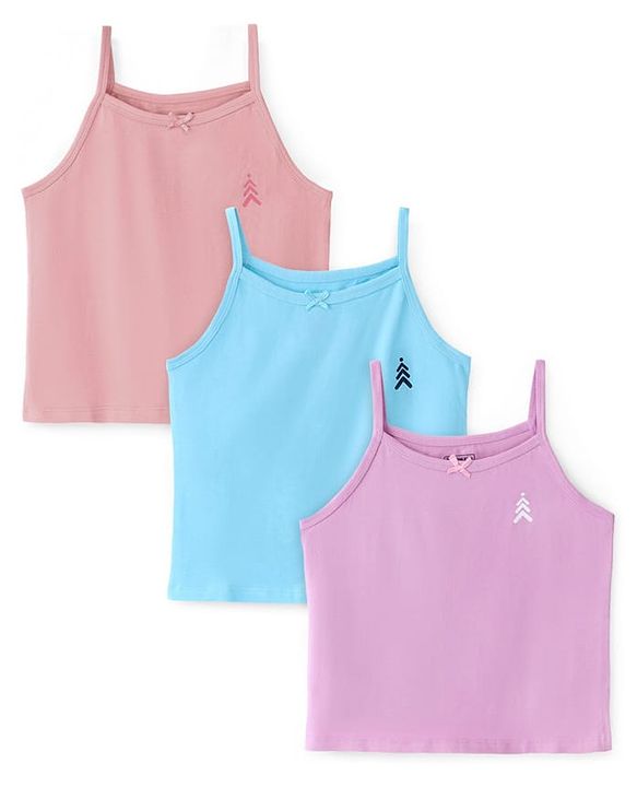 Pine Kids Cotton Lycra Knit Sleeveless Solid Color Slips Pack of 3 ( Color May Vary)