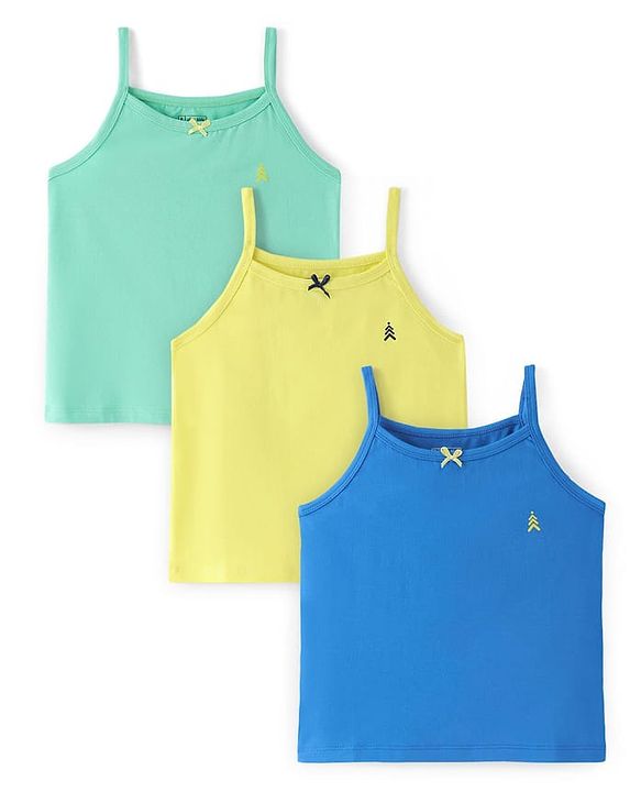 Pine Kids Cotton Lycra Knit Sleeveless Solid Color Slips Pack of 3 (Color May Vary)