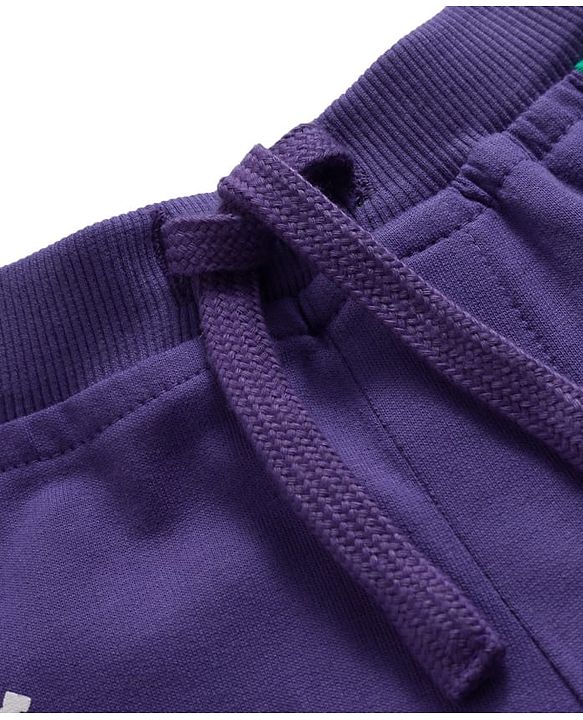 Babyhug French Terry Knit Full Length Lounge Pant With Text Patch - Purple