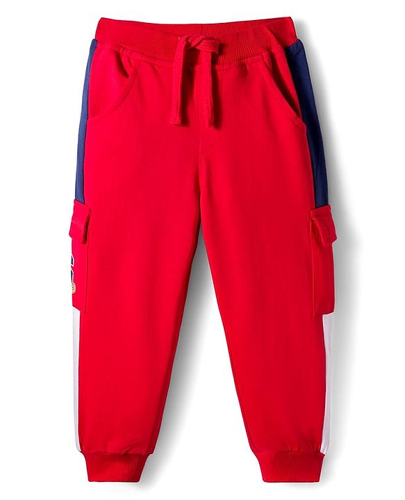 Babyhug French Terry Knit Full Length Lounge Pant  With Text Print - Red
