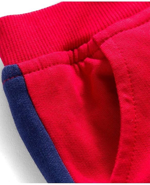 Babyhug French Terry Knit Full Length Lounge Pant  With Text Print - Red
