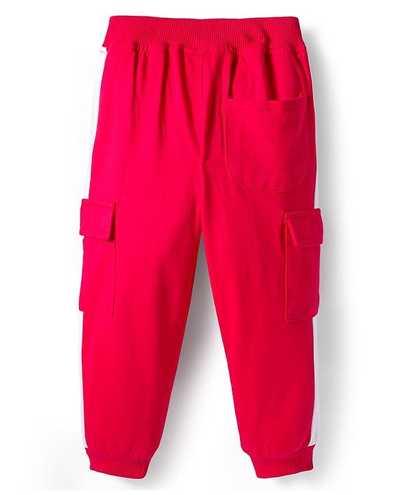 Babyhug French Terry Knit Full Length Lounge Pant with Text Print - Red