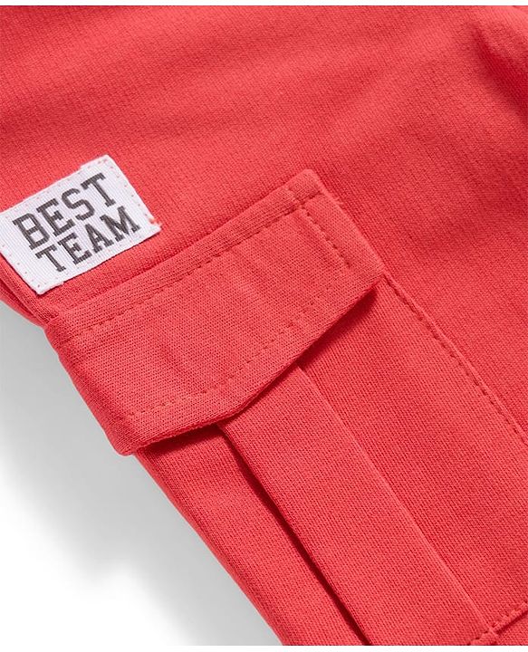 Babyhug French Terry Knit Full Length Lounge Pant With Text Badge - Rust Orange