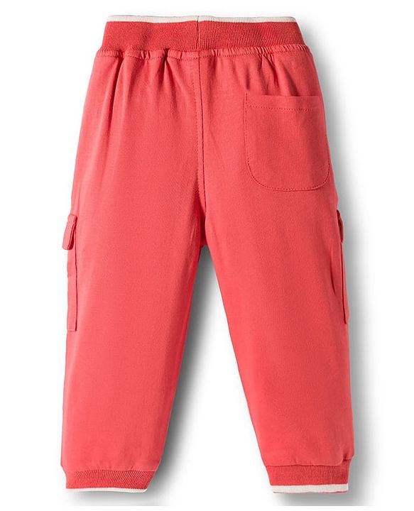 Babyhug French Terry Knit Full Length Lounge Pant With Text Badge - Rust Orange
