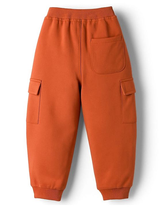Babyhug French Terry Knit Full Length Lounge Pant With Text Print - Rust Orange