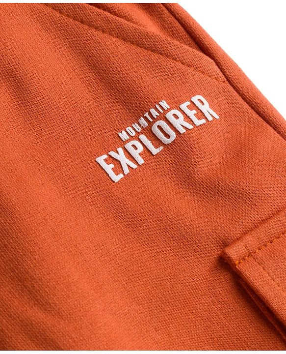 Babyhug French Terry Knit Full Length Lounge Pant With Text Print - Rust Orange
