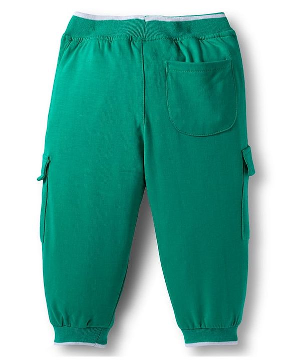 Babyhug French Terry Knit Full Length  Lounge Pant with Text Print - Green