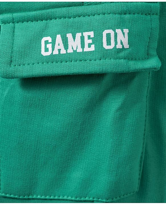 Babyhug French Terry Knit Full Length  Lounge Pant with Text Print - Green