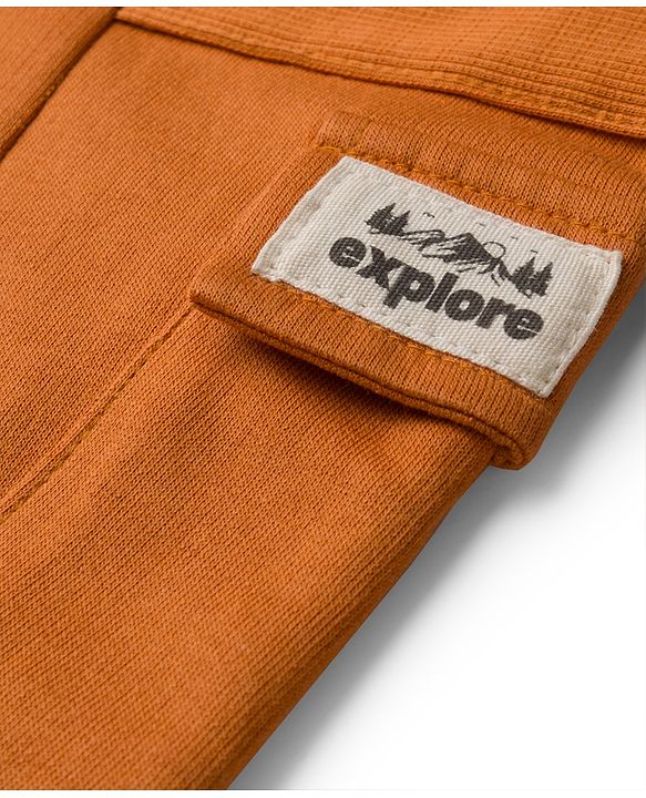 Babyhug Knit Full Length French Terry Lounge Pant With Text Patch - Brown