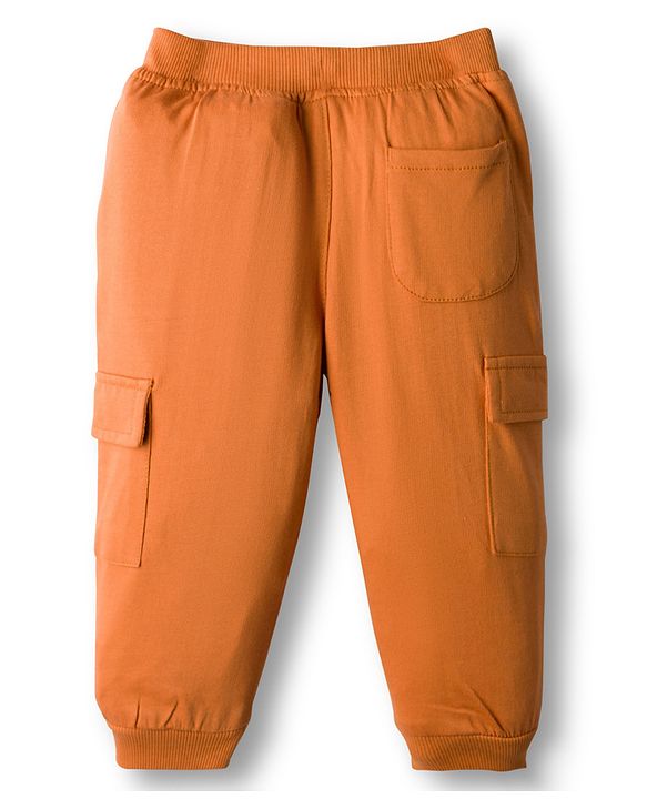 Babyhug Knit Full Length French Terry Lounge Pant With Text Patch - Brown