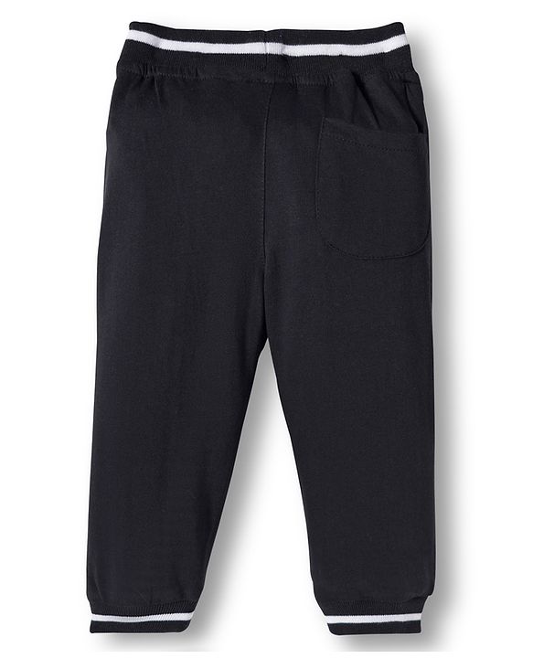 Babyhug French Terry Knit Full Length Lounge Pant With Text Print - Black