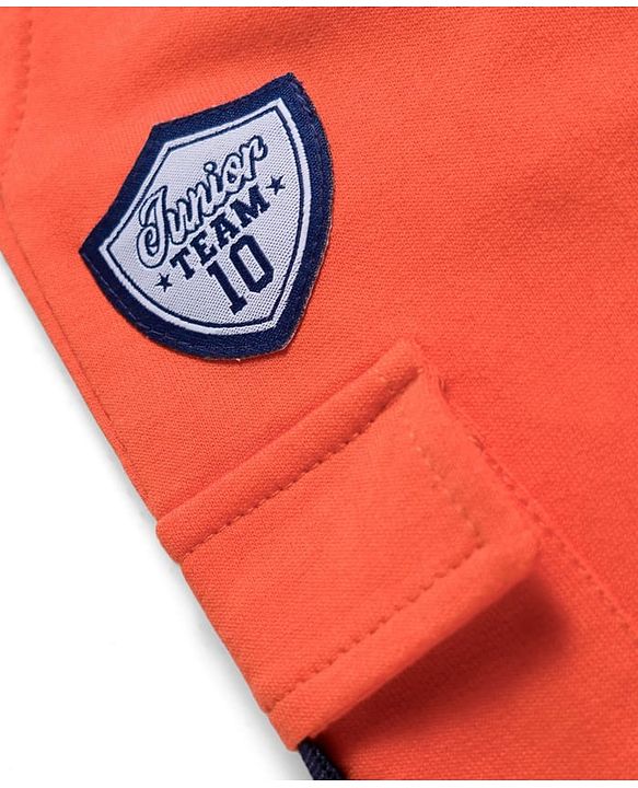 Babyhug French Terry Knit Full Length Lounge Pant with Pockets & Badge - Orange