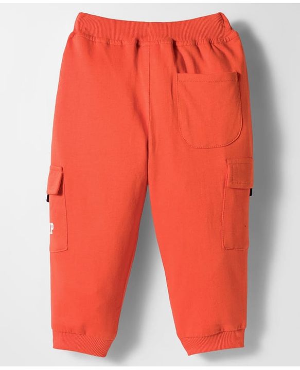 Babyhug French Terry Knit Full Length Lounge Pant with Pockets & Badge - Orange