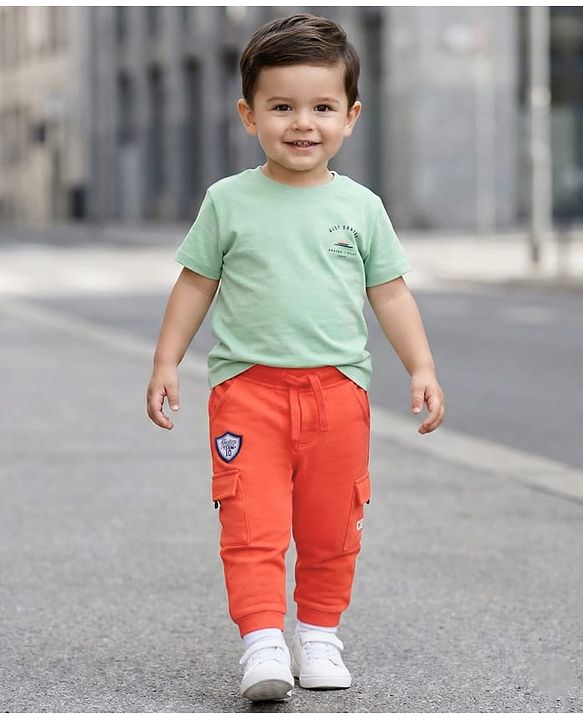 Babyhug French Terry Knit Full Length Lounge Pant with Pockets & Badge - Orange