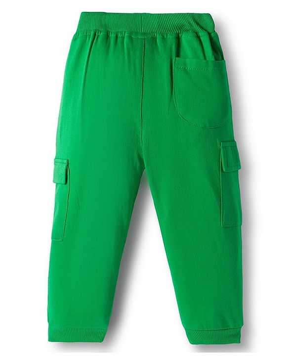 Babyhug French Terry Knit Full Length Lounge Pant With Text Print - Green