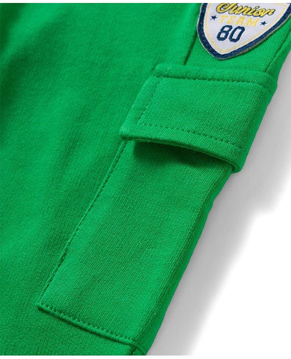 Babyhug French Terry Knit Full Length Lounge Pant With Text Print - Green