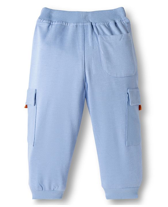Babyhug French Terry Knit Full Length Lounge Pant With Text Patch - Light Blue