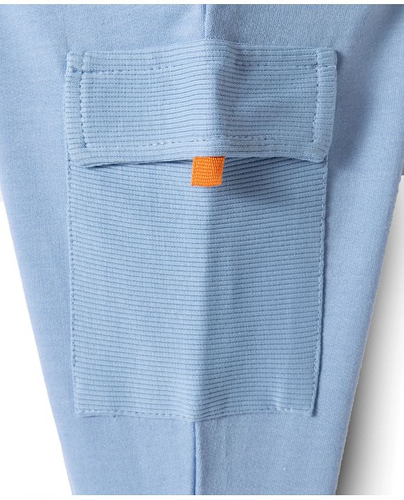 Babyhug French Terry Knit Full Length Lounge Pant With Text Patch - Light Blue