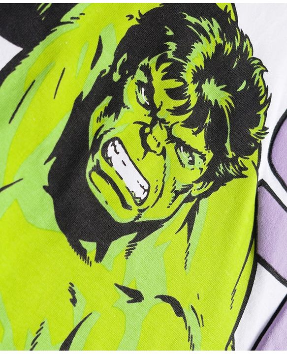 Pine Kids Marvel Single Jersey Knit Full Sleeves Drop Shoulder Oversized T-Shirt & Shorts Set With Avengers Hulk Graphics - White
