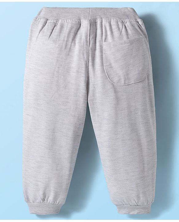 Babyhug French Terry Knit Full Length Lounge Pant with Game Time Text Print - Grey