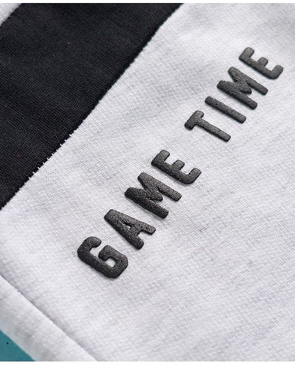 Babyhug French Terry Knit Full Length Lounge Pant with Game Time Text Print - Grey