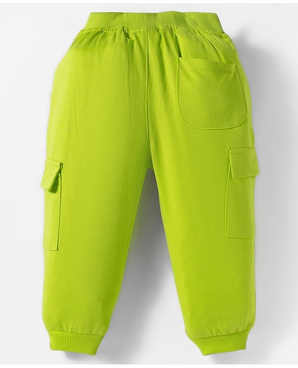 Babyhug French Terry Knit Full Length Track Pants with Pockets & Adventure Awaits Text Print - Limegreen