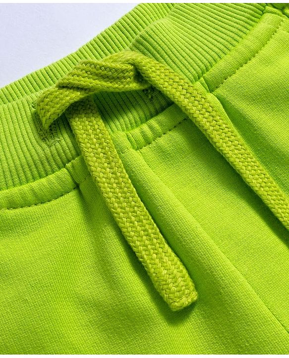 Babyhug French Terry Knit Full Length Track Pants with Pockets & Adventure Awaits Text Print - Limegreen