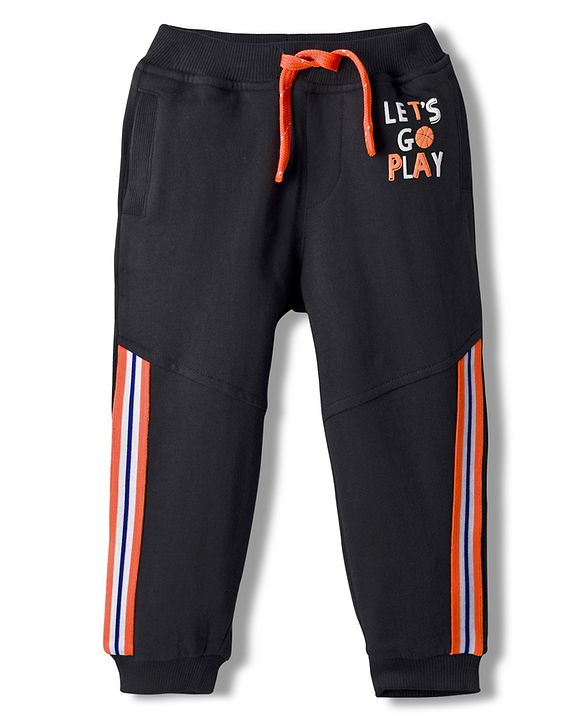 Babyhug French Terry Knit Full Length Lounge Pant With Text Print - Black