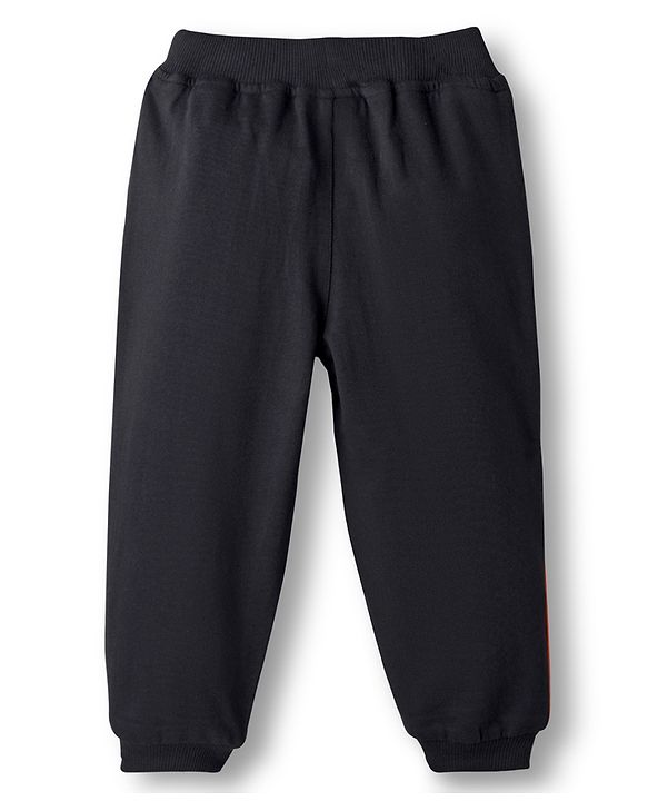 Babyhug French Terry Knit Full Length Lounge Pant With Text Print - Black