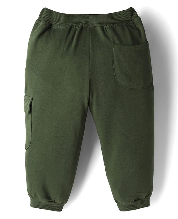 Babyhug French Terry Knit Full Length Lounge Pant with Text Patch Detailing - Green