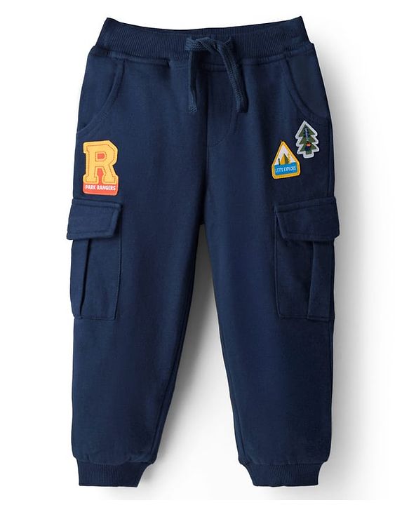 Babyhug French Terry Knit Full Length Lounge Pant With Text Print - Navy Blue