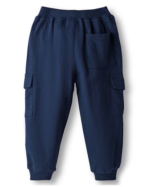 Babyhug French Terry Knit Full Length Lounge Pant With Text Print - Navy Blue