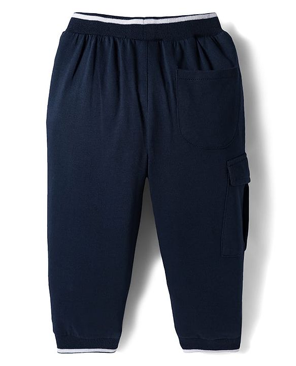 Babyhug French Terry Knit Full Length Lounge Pant with Text Print - Navy Blue