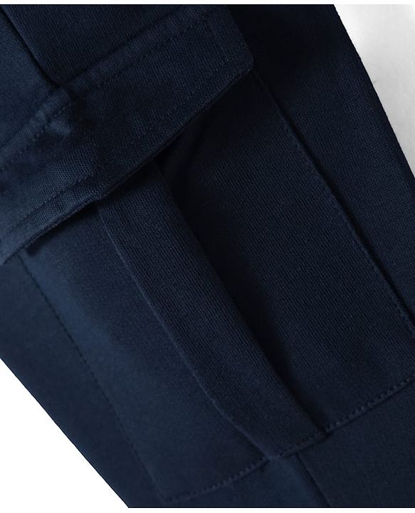 Babyhug French Terry Knit Full Length Lounge Pant with Text Print - Navy Blue