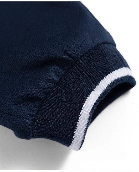 Babyhug French Terry Knit Full Length Lounge Pant with Text Print - Navy Blue