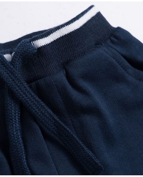 Babyhug French Terry Knit Full Length Lounge Pant with Text Print - Navy Blue