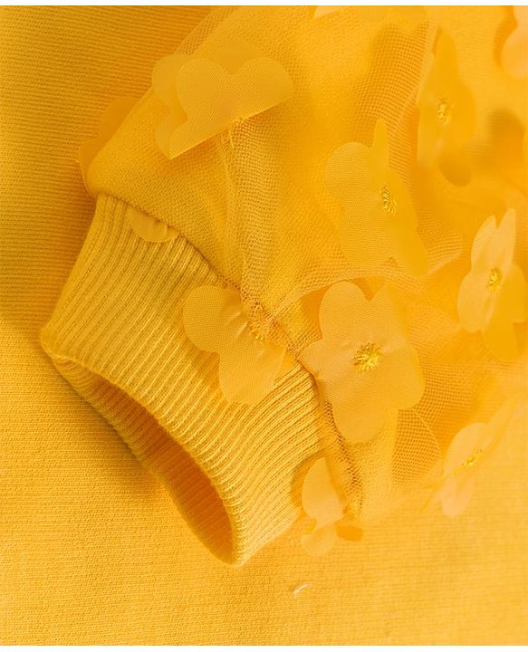 Babyhug Cotton Knit Full Sleeves Sweatshirt With Floral Applique - Yellow