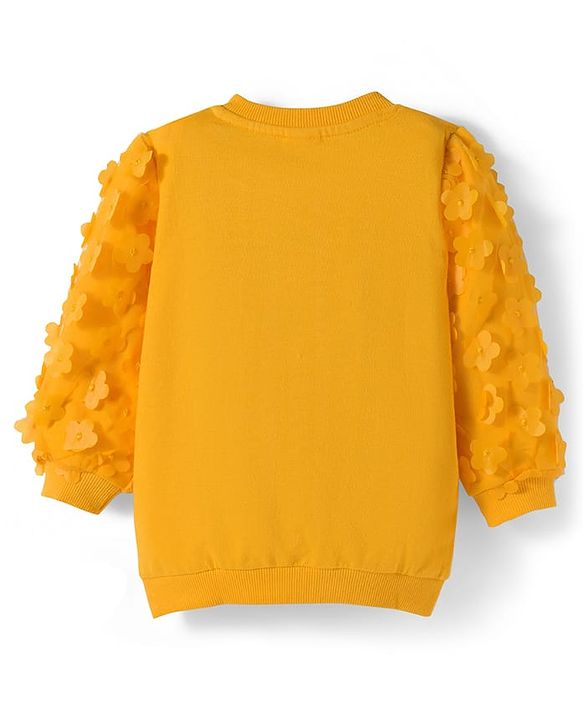 Babyhug Cotton Knit Full Sleeves Sweatshirt With Floral Applique - Yellow