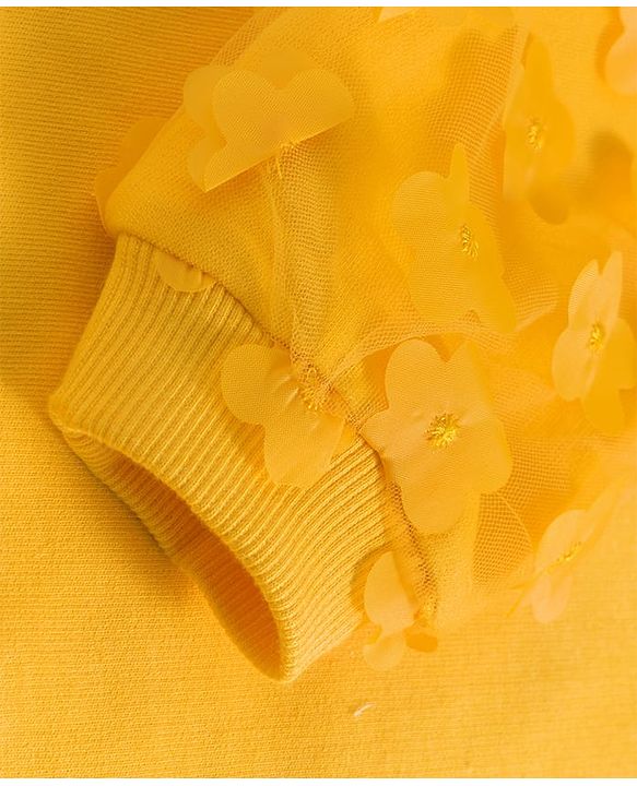 Babyhug Cotton Knit Full Sleeves Sweatshirt With Floral Applique - Yellow