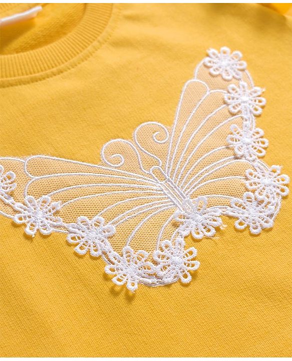 Babyhug Cotton Knit Full Sleeves Sweatshirt With Floral Applique - Yellow
