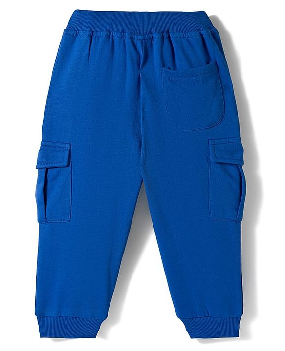 Babyhug French Terry Knit Full Length Lounge Pant With Text Patch - Blue